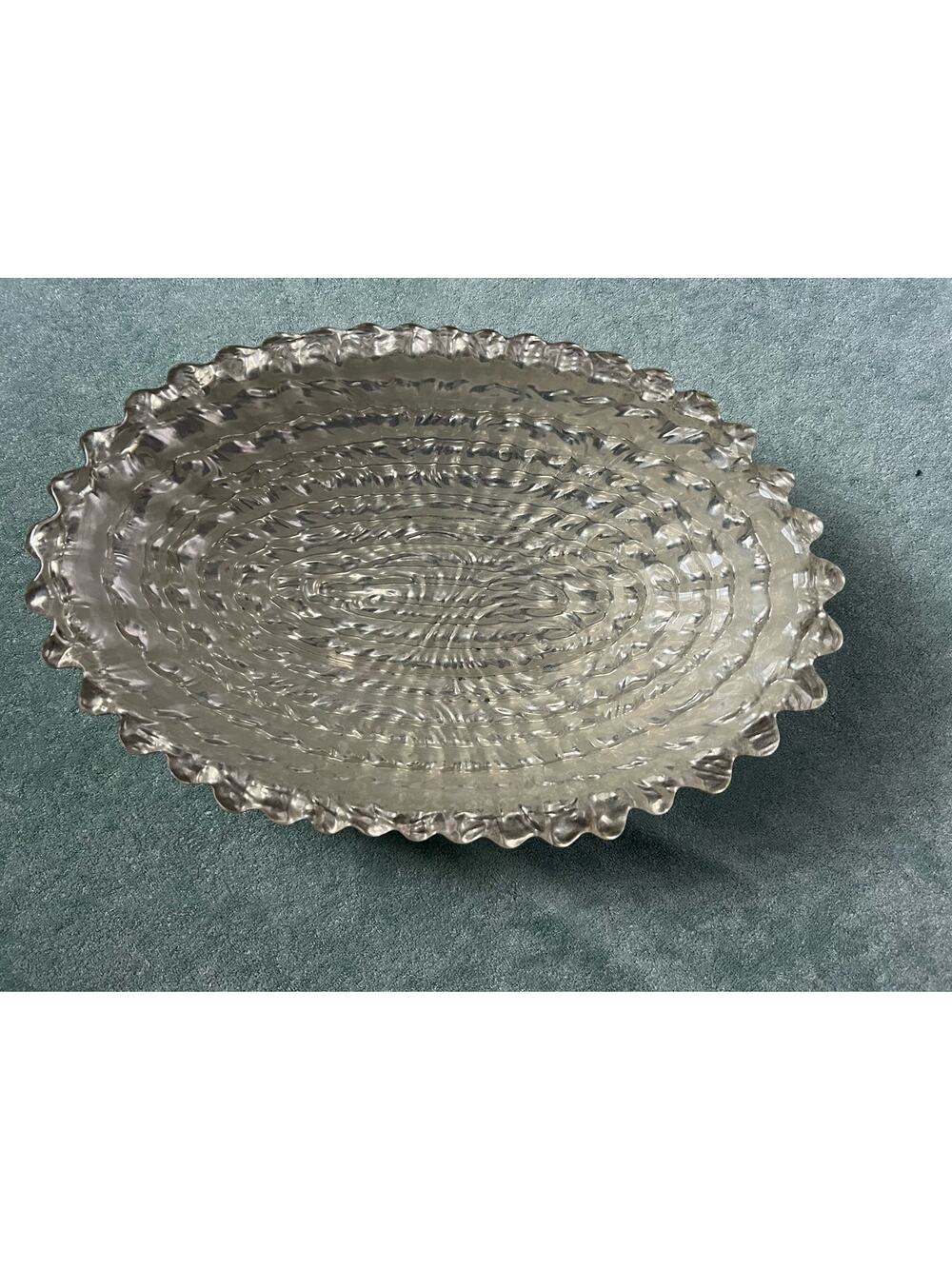 Vintage Anchor Hocking Oyster Shell Glass Bowl Serving Dish MCM 11”x8” Coastal